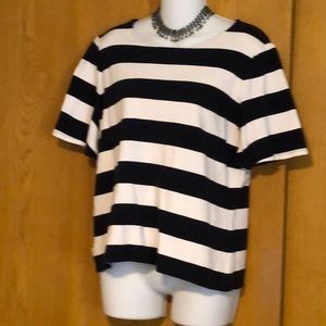Ann Taylor Stripe Flutter Sleeve Tee  M